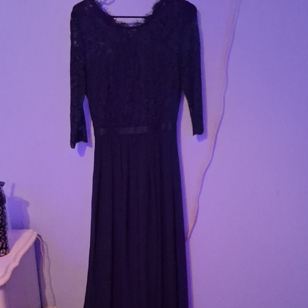 Miusol Blue V-Neck 3/4 Sleeve Maxi Gown